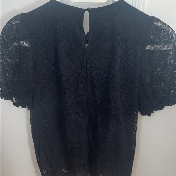🪽Black Lace Blouse Short Sleeve With Bow - Picture 4 of 4